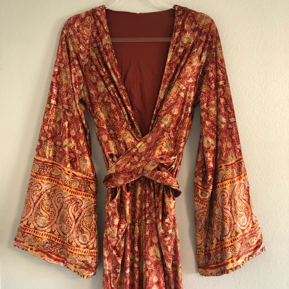 SOLD✨FREE PEOPLE Harper Velvet Printed One Piece Sangria Wine Jumpsuit (Medium) - Picture 9 of 13